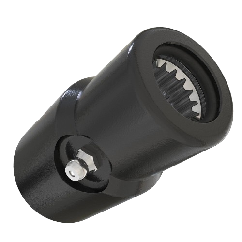 Black splined coupling with metal gear teeth and grease fitting for tools and home improvement equipment