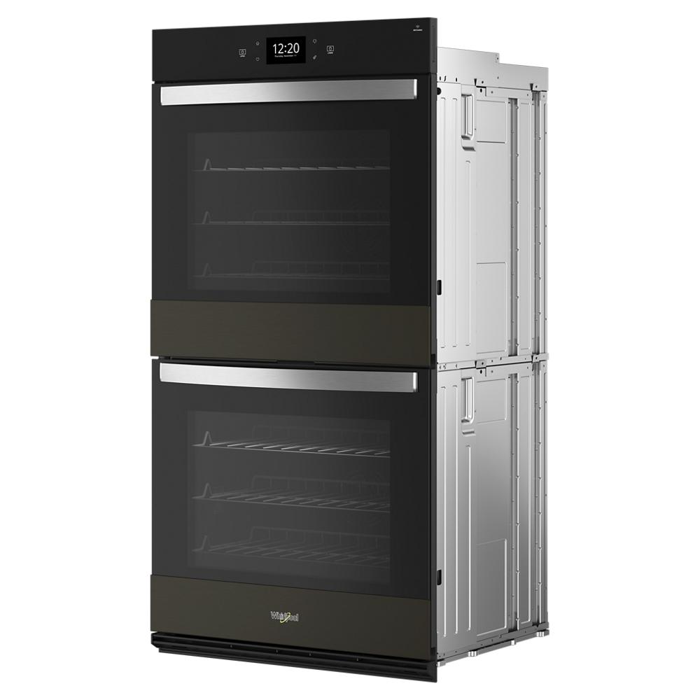 Black double oven with digital display, stainless steel handles, and spacious interior from Double Wall Ovens collection