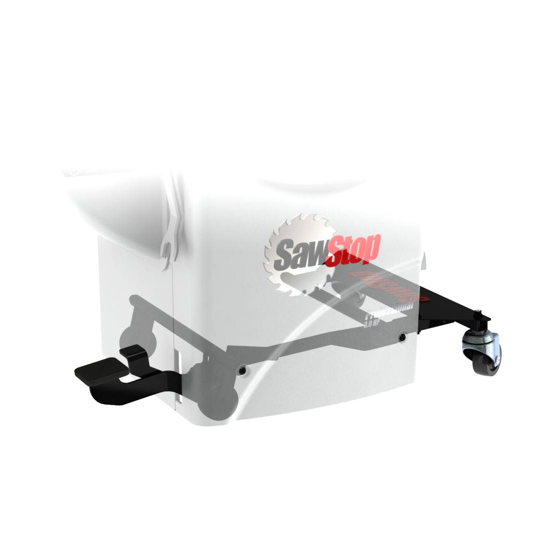 Mobile base with locking casters for secure, easy movement of woodworking tools in workshop organization and tool storage collections