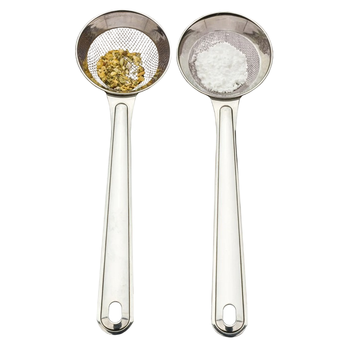 Two stainless steel mini sifters with fine and coarse mesh filled with spices for kitchen gadgets under $50 collection