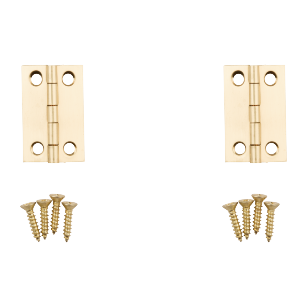 Pair of medium clear coat brass decorative hinges with screws for door hardware and home improvement under $50 collection