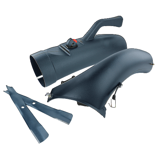 John Deere parts bagger chute kit with durable black plastic components for efficient mower deck material collection