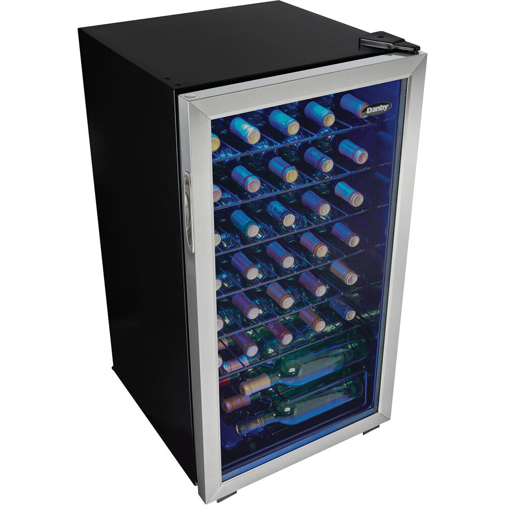36 Bottle Wine Cooler, Interior Blue LED Lighting, Wire Shelves