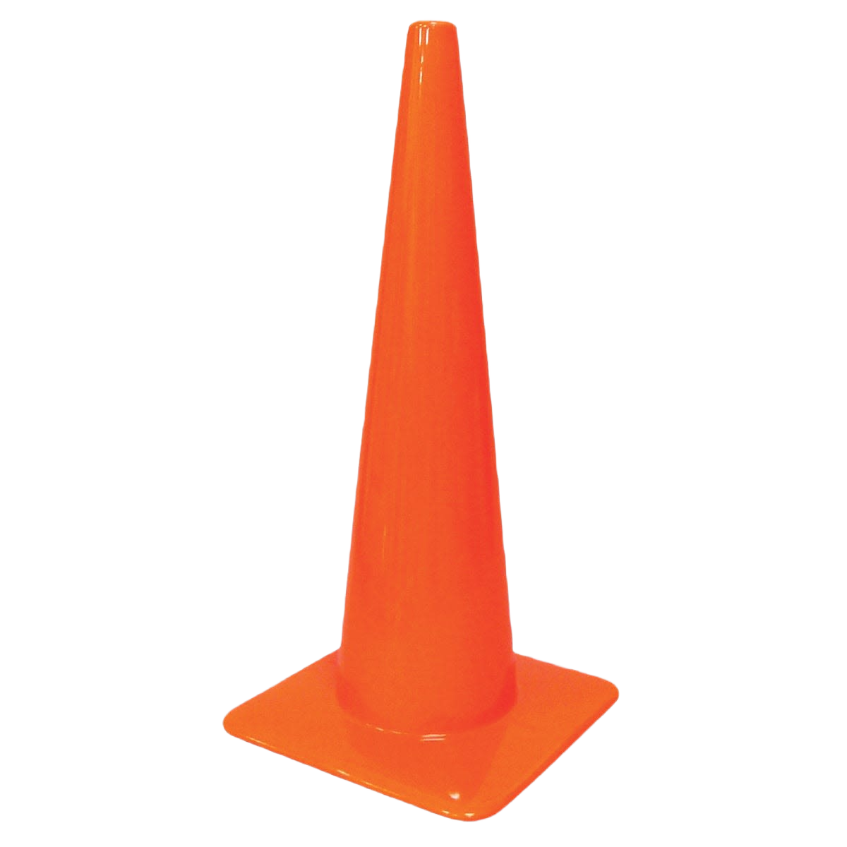 Bright orange flexible vinyl safety cone for traffic and home improvement in hardware and safety collections