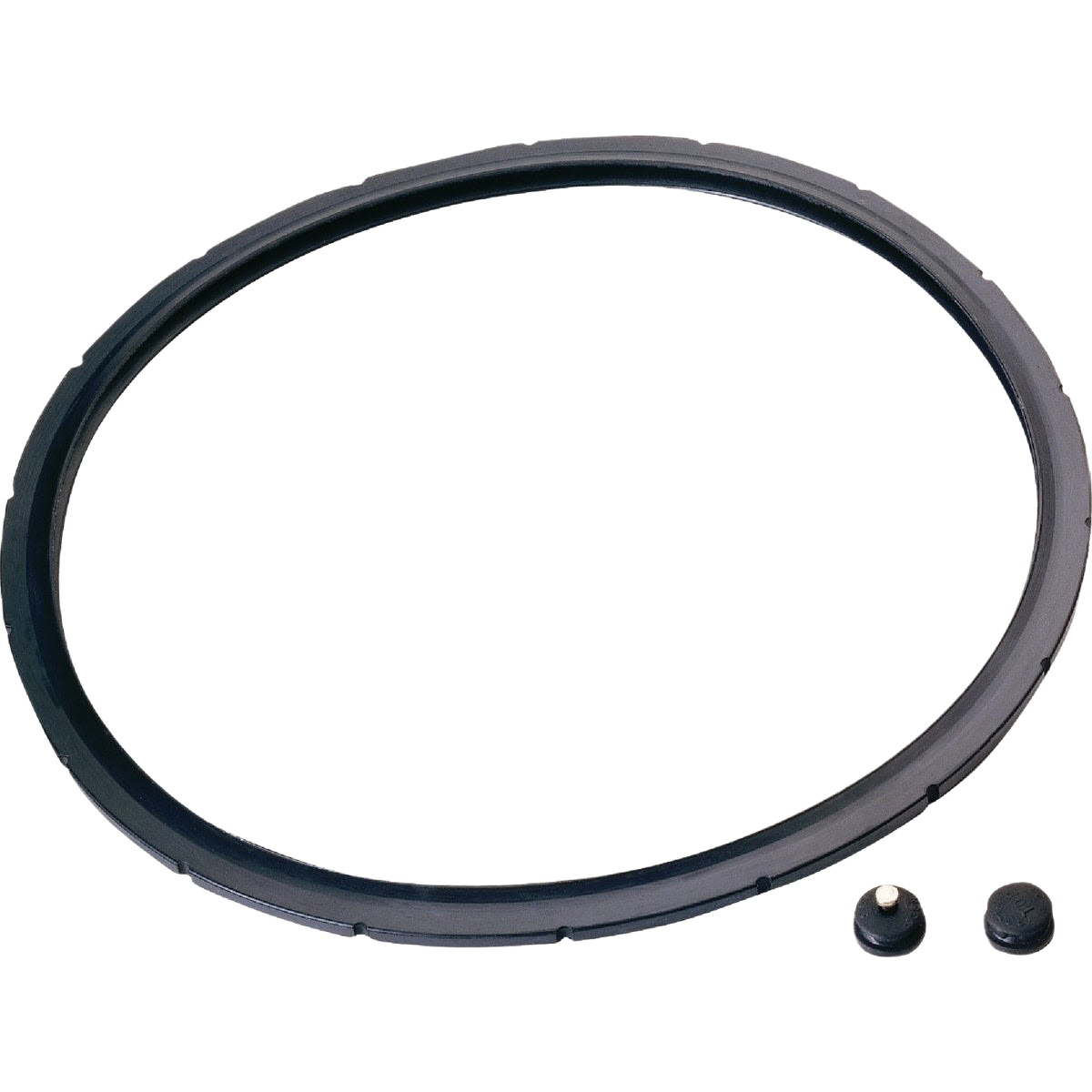 Black silicone gasket ring with two small black valve caps for kitchen pressure cookers and canners under $50