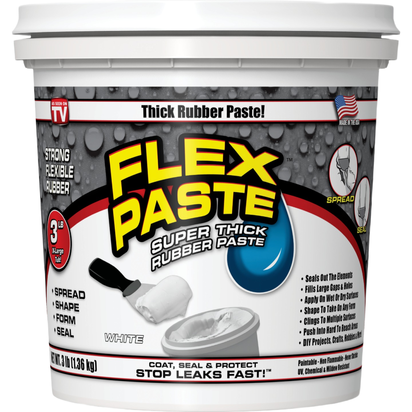 3 lb container of thick white rubber paste for sealing, coating, and protecting surfaces in home improvement projects under $50