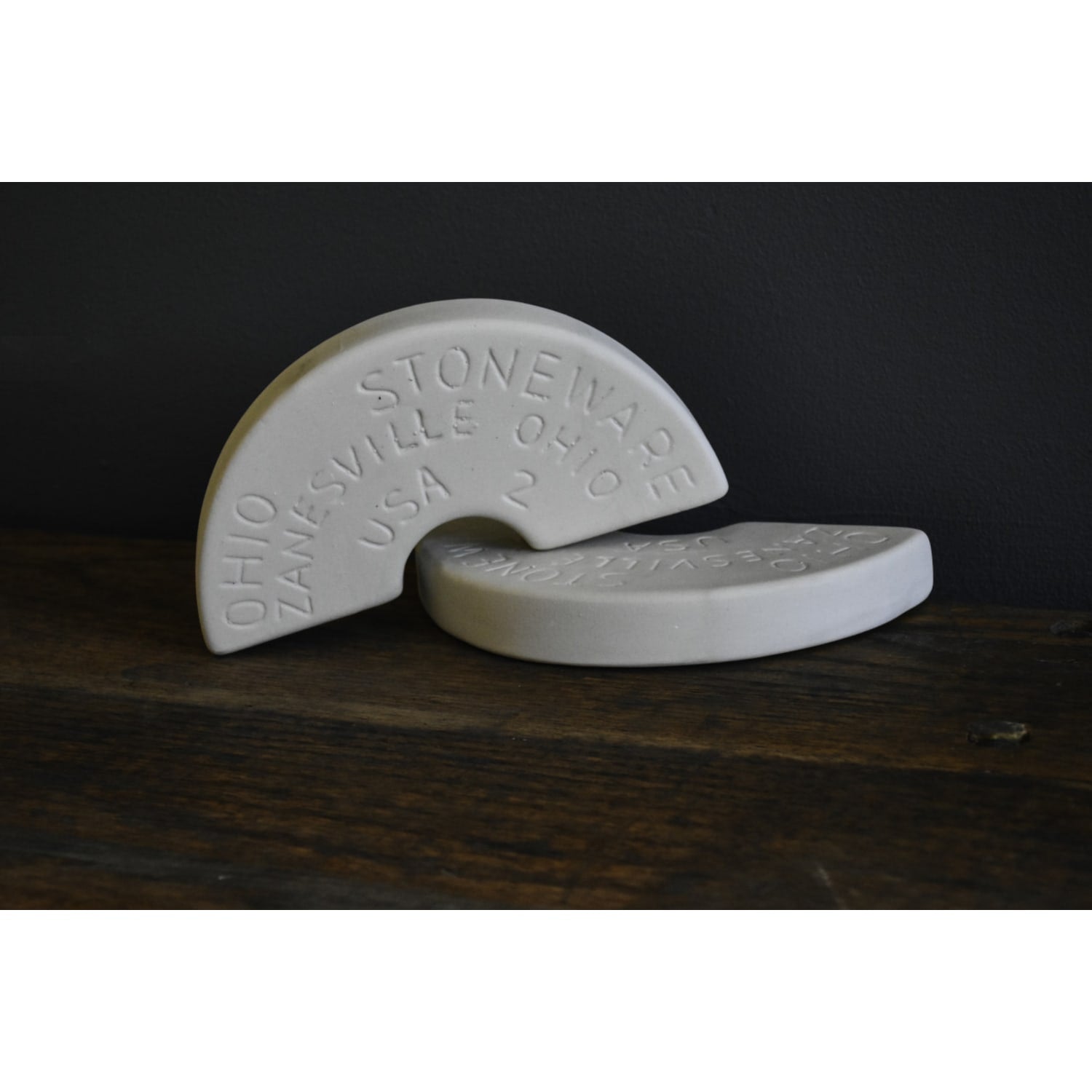 Two beige Ohio ceramic fermentation weights with embossed lettering in kitchenware collections under $50
