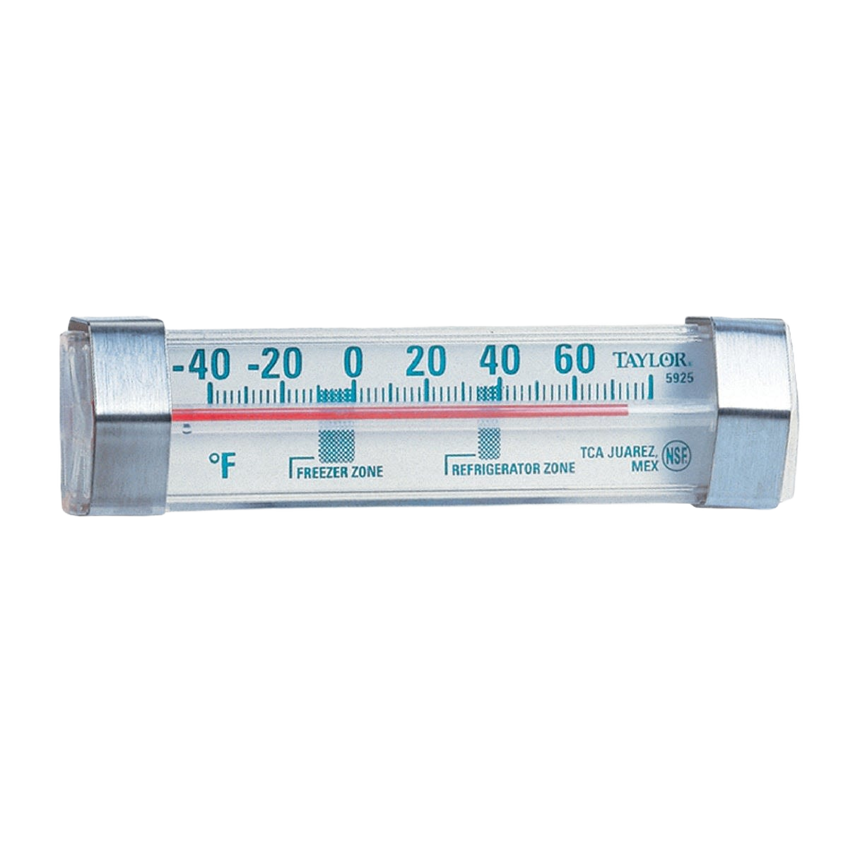Clear plastic kitchen thermometer with temperature ranges for freezer and refrigerator zones in homeware under $50
