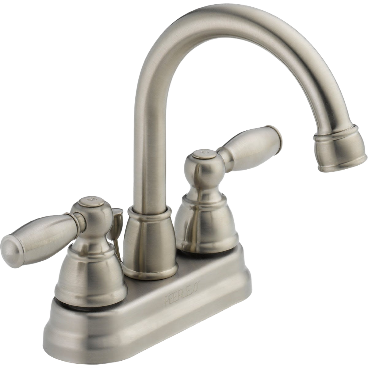 Two-handle centerset bathroom faucet in brushed nickel finish for bathroom and plumbing home improvement collections