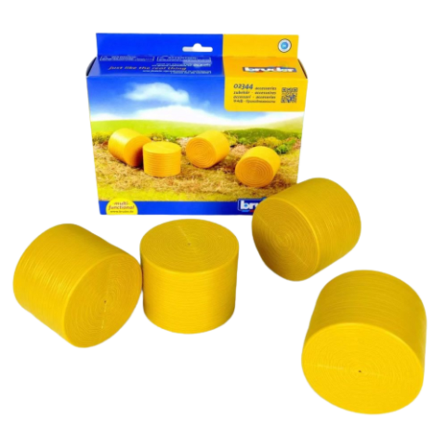 Set of four detailed ochre-yellow round bales for toy tractors from Bruder Toys in Vehicles & Remote Controlled Toys collection under $50
