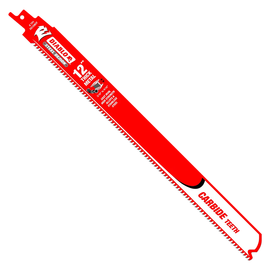 Red carbide-tooth saw blade designed for thick metal cutting in tools and home improvement projects