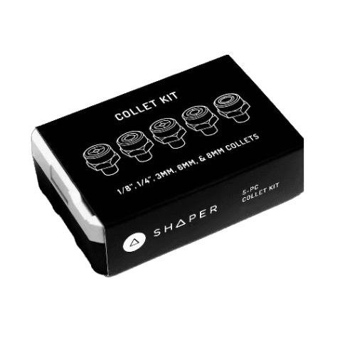 Compact black collet kit box featuring five collets for routing, part of tool accessories and power tool accessories collections
