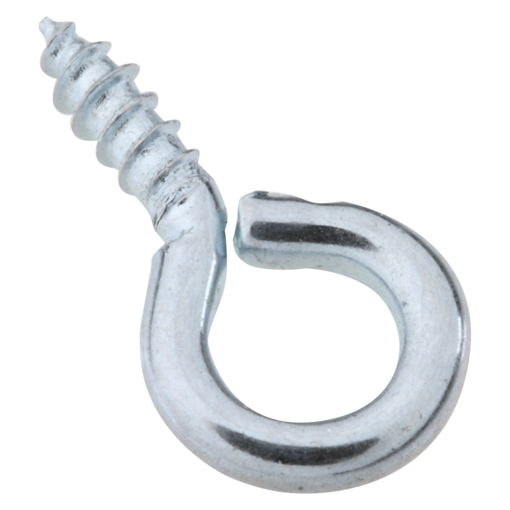 Zinc-finished small screw eye with sharp point for wood installation, used in hardware and fastener projects under $50