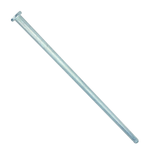 Long slender metal pin fastener with a flat head used for securing parts in tools and home improvement projects
