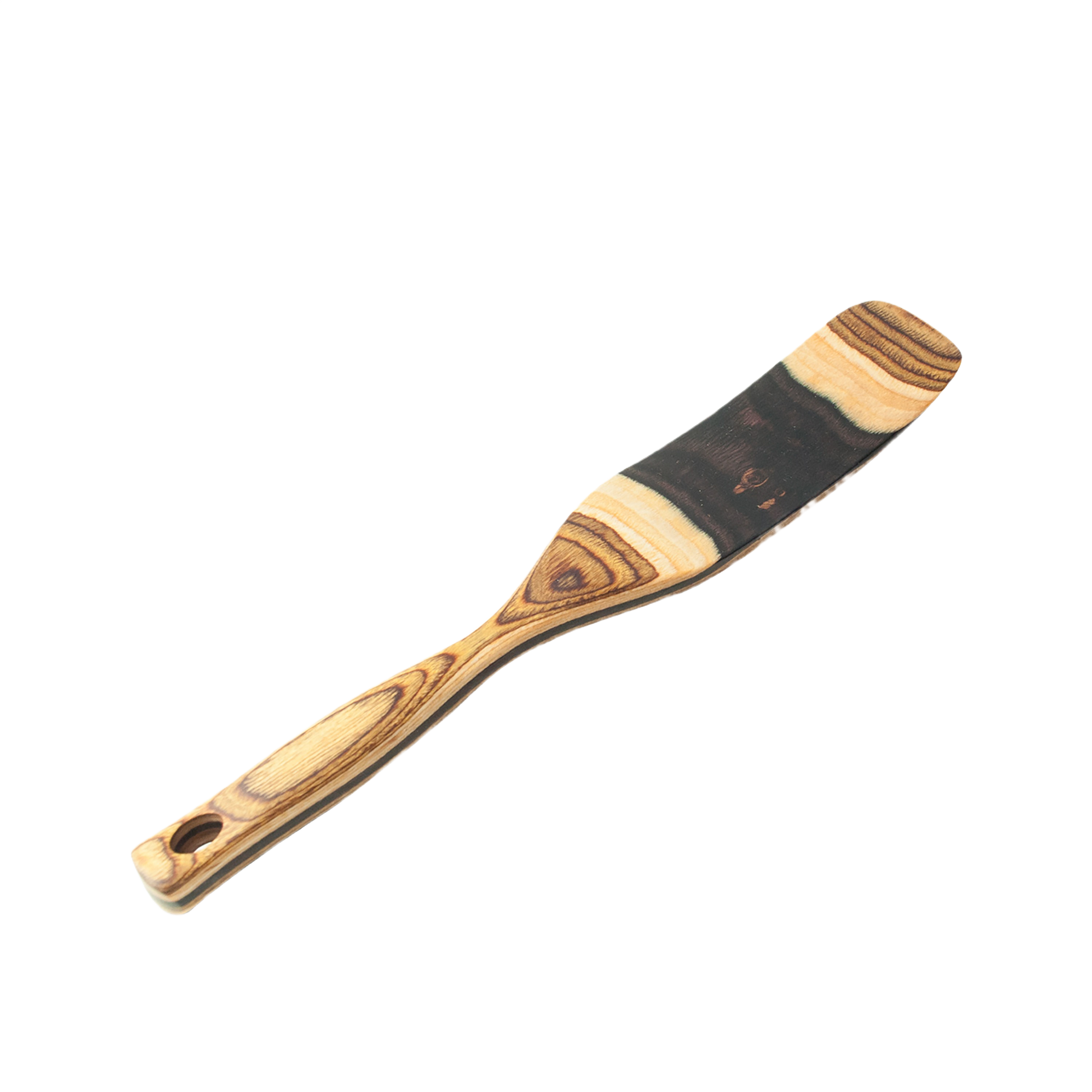 Handcrafted laminated Pakka wood spurtle with natural wood grain, ideal for kitchenware and cooking utensils under $50.