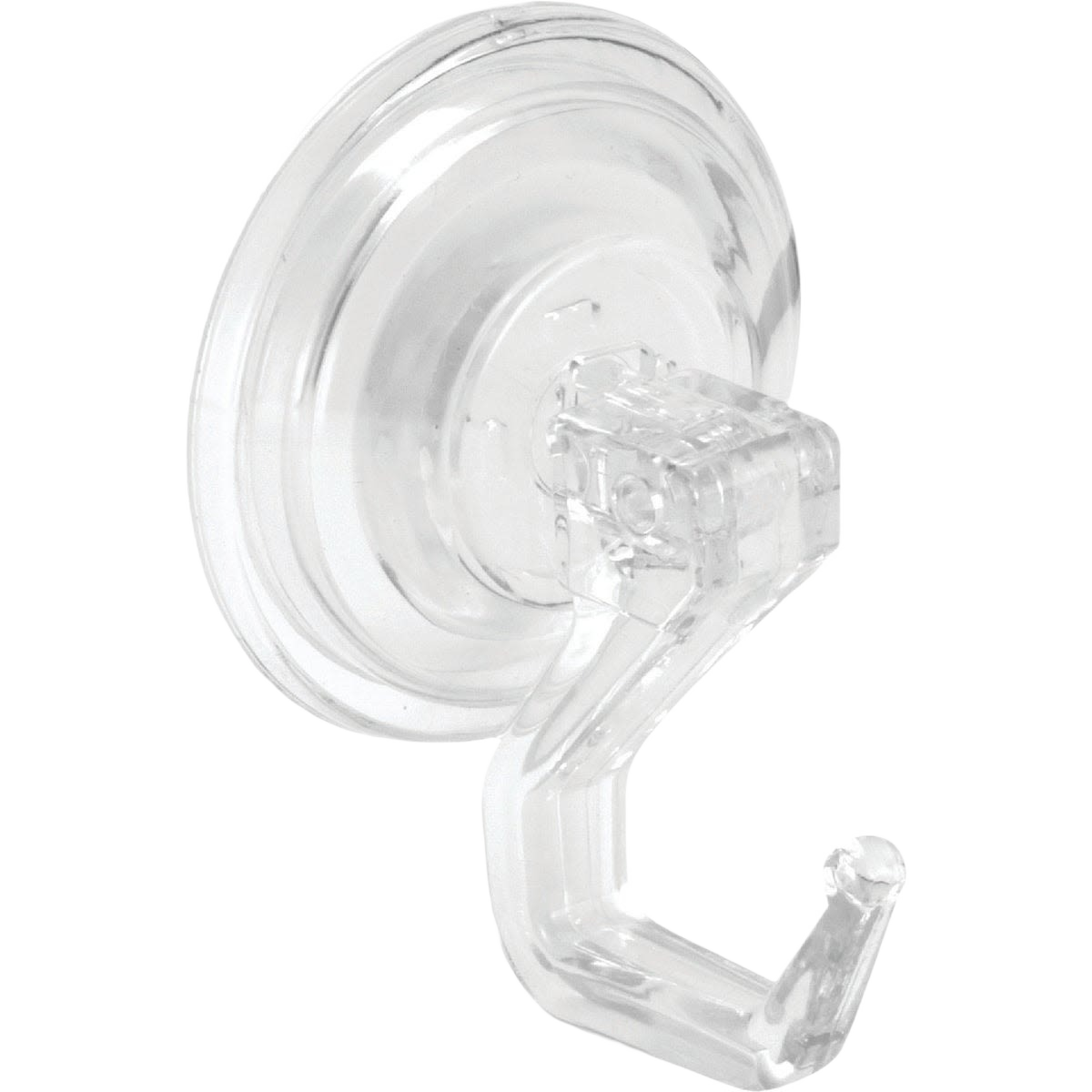 Clear plastic suction shower hook with secure lock mechanism for bathroom organization and safety under $50 collections