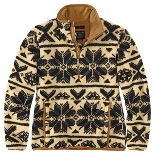 Women’s loose fit fleece pullover with oat milk and black fairisle pattern from outerwear and clothing collections under $100