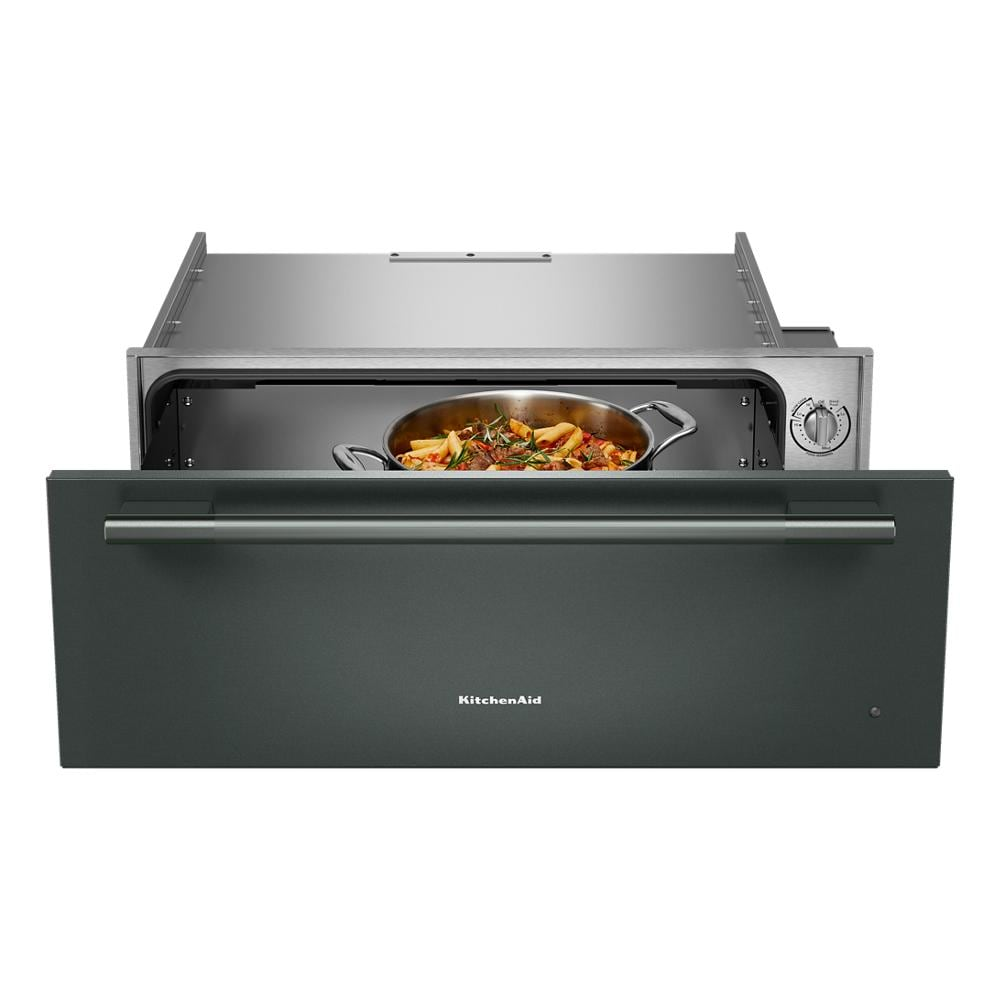 KitchenAid black slow cook warming drawer with pot of food inside, part of Kitchen & Kitchenware appliances collection