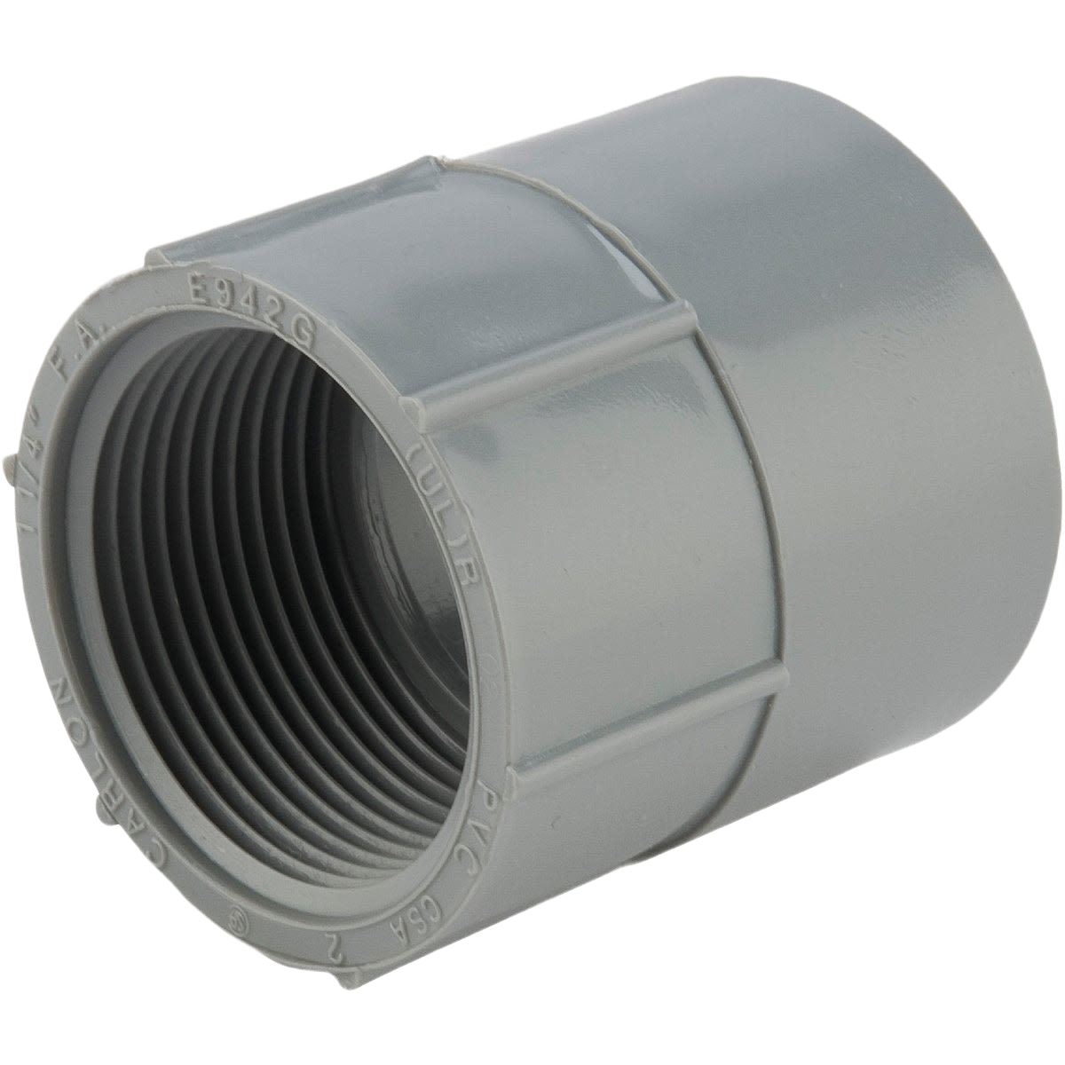 Gray PVC electrical conduit adapter with female threaded and smooth socket ends for home improvement tasks
