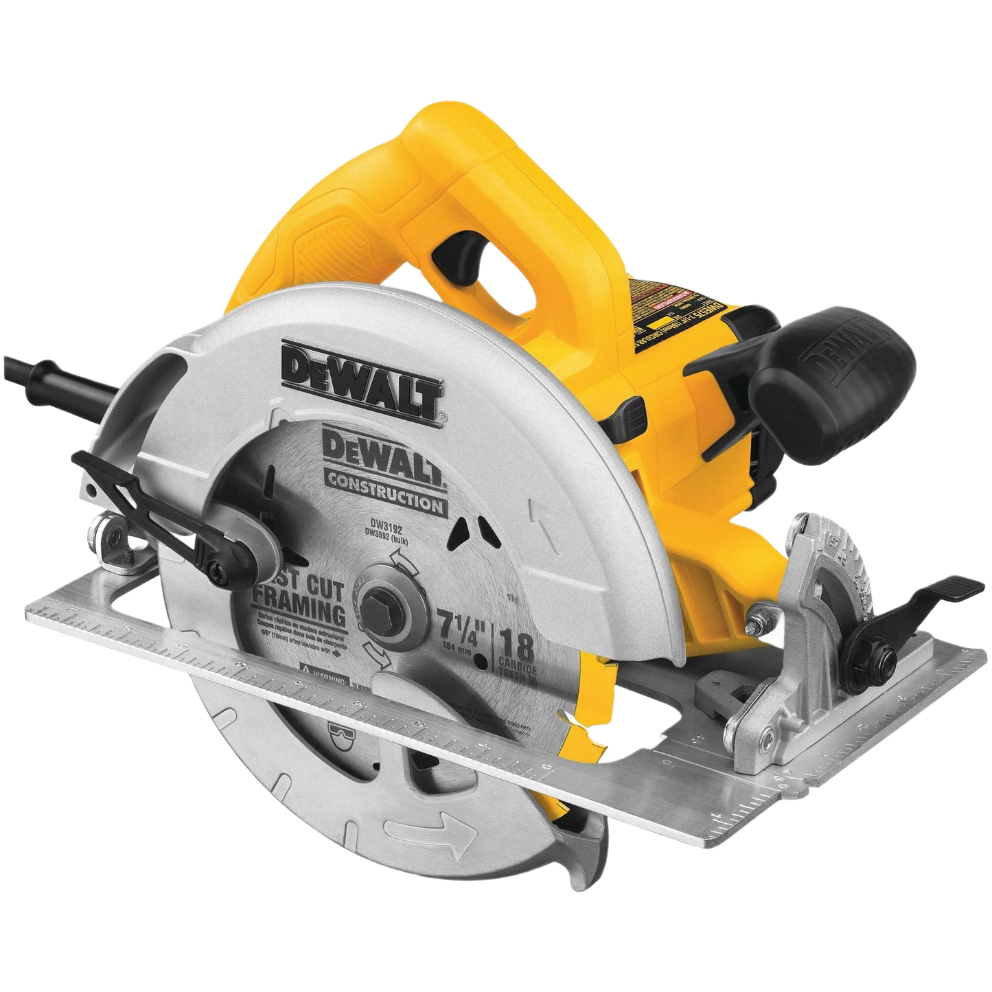 Yellow and silver lightweight 7-1/4 inch circular saw designed for power tools in home improvement projects