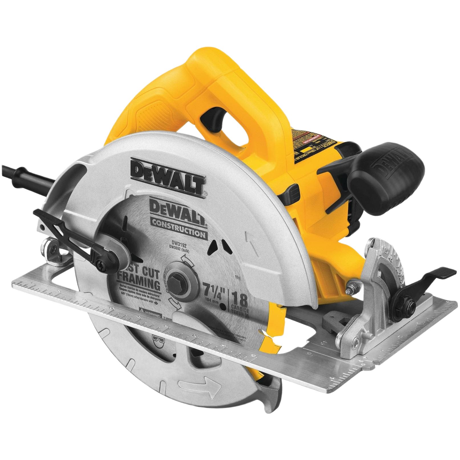 Yellow and silver lightweight 7-1/4 inch circular saw designed for power tools in home improvement projects