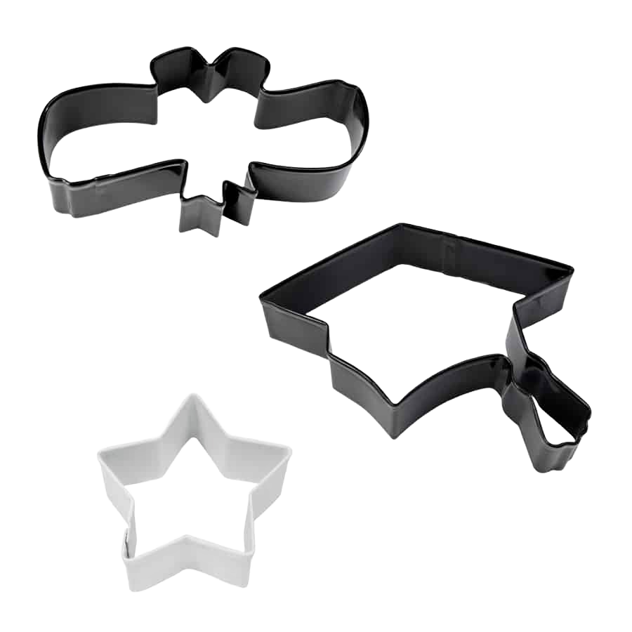 Steel cookie cutter set with graduation cap, diploma, and star shapes for bakeware and kitchen gadgets under $50 collection