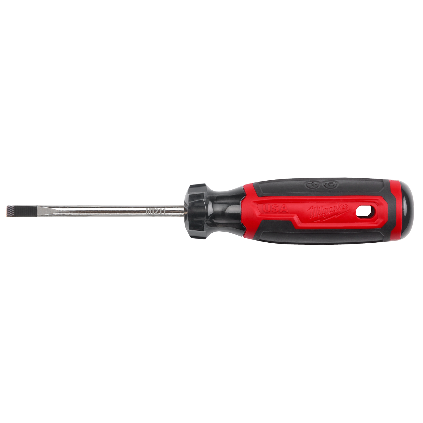 Milwaukee red and black screwdriver with cushion grip handle and 3-inch shank for tools and home improvement use