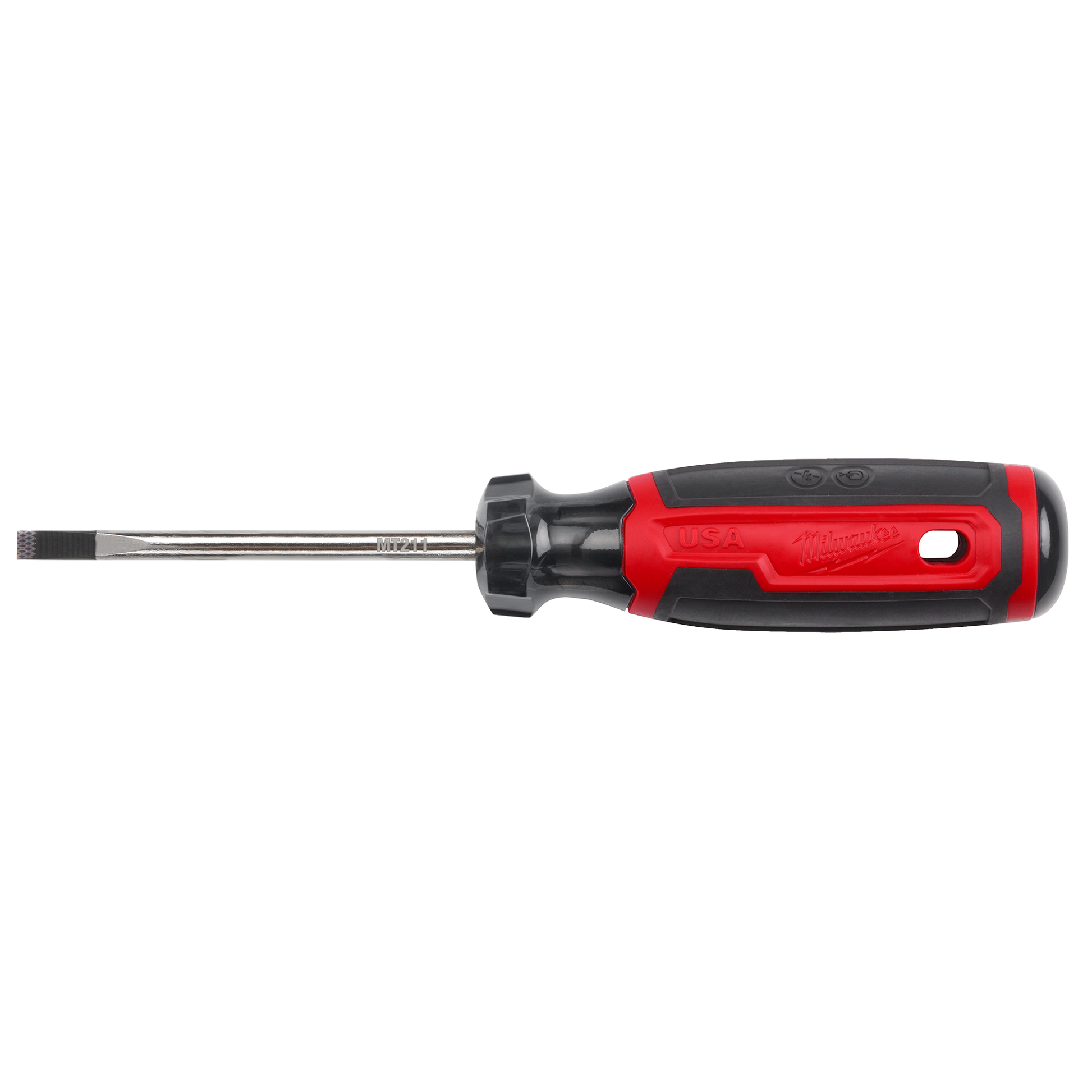 Milwaukee red and black screwdriver with cushion grip handle and 3-inch shank for tools and home improvement use