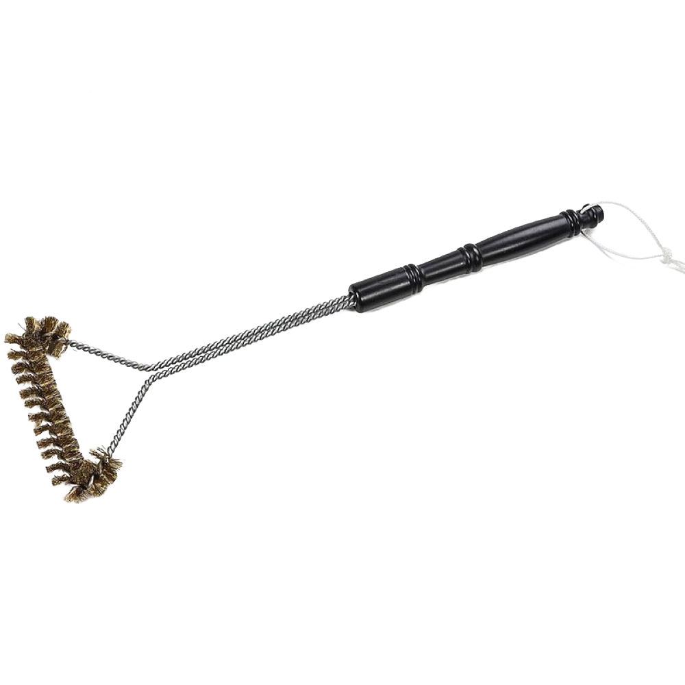 Heavy duty wide faced grill brush with wire bristles and black handle for grilling tools and outdoor cooking accessories