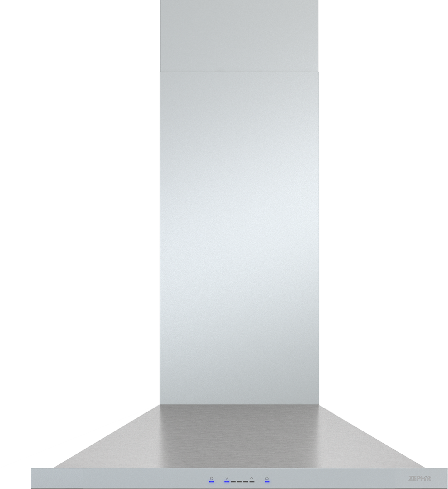 Low-profile stainless steel chimney range hood with LED lighting and touch control from Over the Range Hoods collection