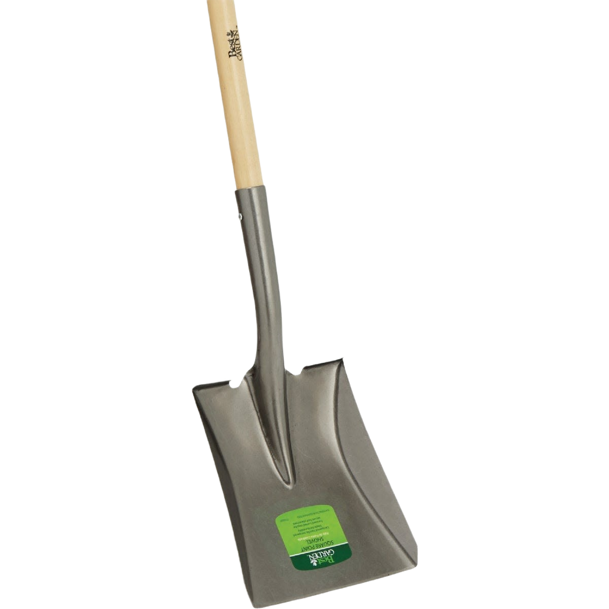 Square point shovel with tempered steel blade and 44-inch wood handle for gardening and outdoor hand tools collections