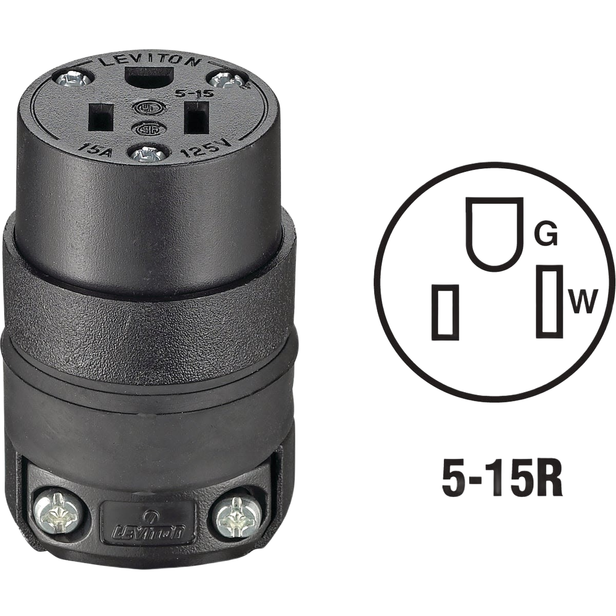 Black 15 Amp 125V 3-wire rough use cord connector for electrical wiring in home improvement and wire collections