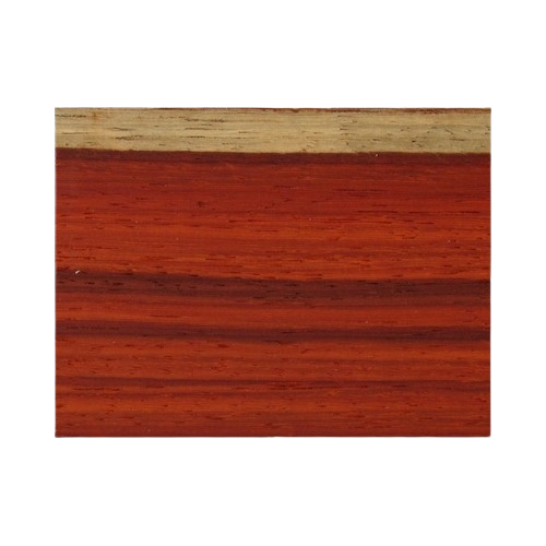 Close-up of rich reddish-brown African Padauk wood blank with natural grain pattern for woodworking projects