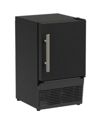 Compact black crescent ice maker with stainless steel handle designed for kitchens and appliances collections.