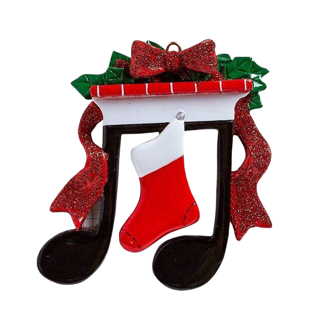 Music note shaped ornament with red stocking and glittery bow for Christmas Ornaments & Tree Decorations under $50 collection