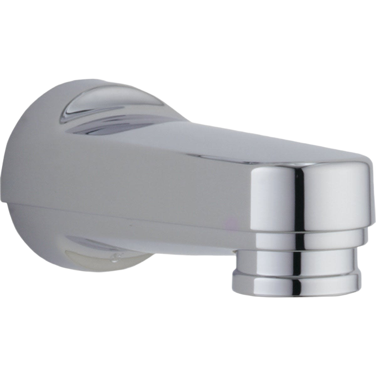 Chrome bathtub spout with pull-down diverter for easy water flow control in plumbing repair and home improvement collections