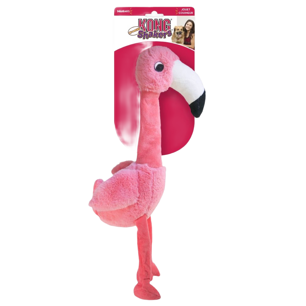 Plush pink flamingo dog toy with built-in squeaker, part of Kong dog toys in Pet & Animal collection under $50