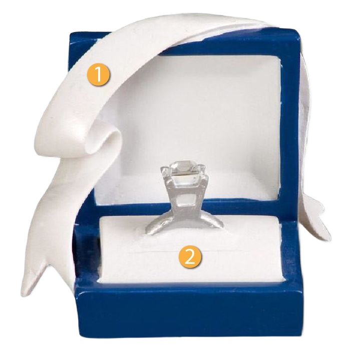 Blue ring box ornament with personalizable engagement ring inside Christmas decoration under $50 collection
