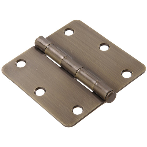 3-1/2 inch antique brass corner door hinge with removable pin for residential hardware and home improvement tools collection