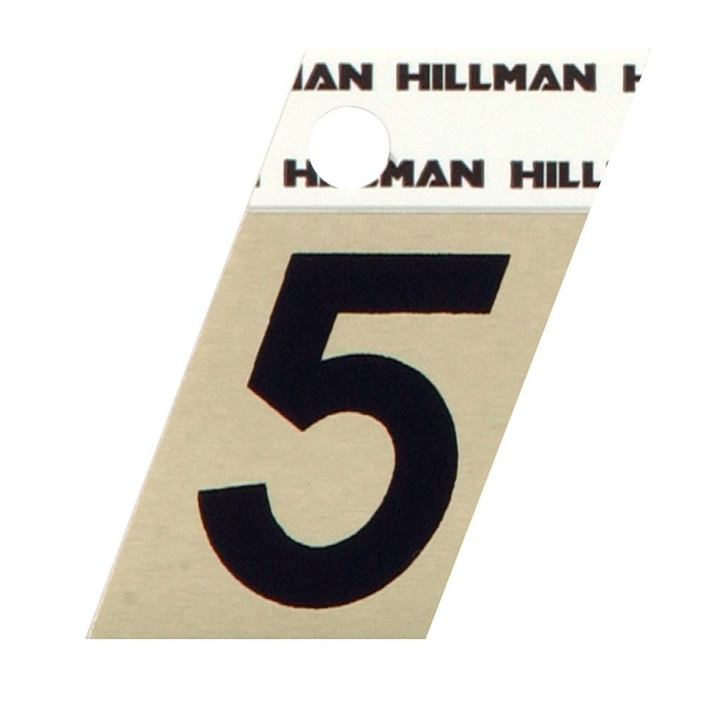 Black and gold adhesive house number 5 with aluminum construction for home improvement applications