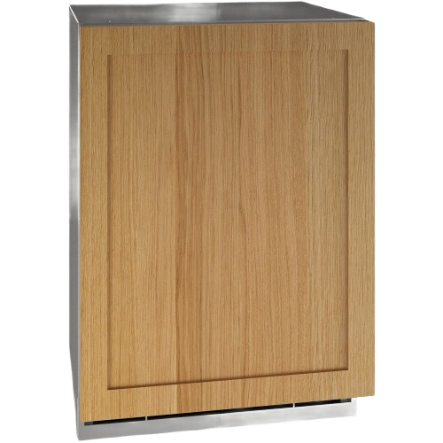 Built-in beverage center with wood panel door, dual zone temperature control for kitchen appliance collections