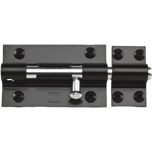 Black extra heavy-duty door barrel bolt with mounting screws for secure home improvement and door accessory projects