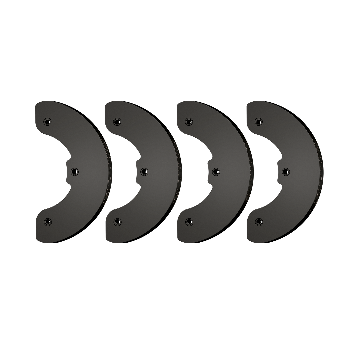 Set of four curved black metal blades with mounting holes for power tool accessories in home improvement and tools collections