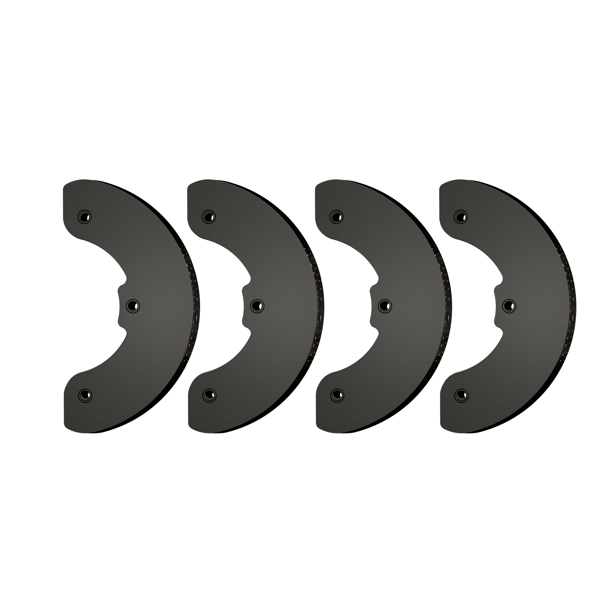 Set of four curved black metal blades with mounting holes for power tool accessories in home improvement and tools collections