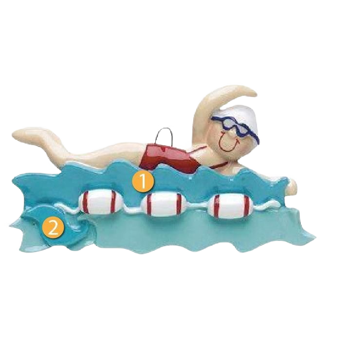 Girl swimmer ornament with goggles and swim cap in wavy water for Christmas Ornaments & Tree Decorations collection