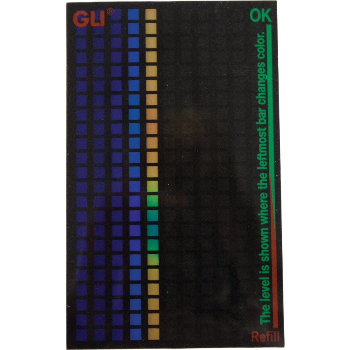 Digital propane level indicator card with color-changing bar and clear refill instructions for home use