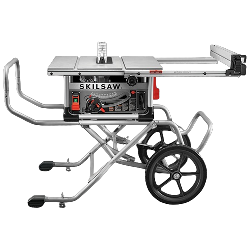 Heavy duty 10-inch worm drive table saw with stand, ideal for power tools, saws, and home improvement projects.