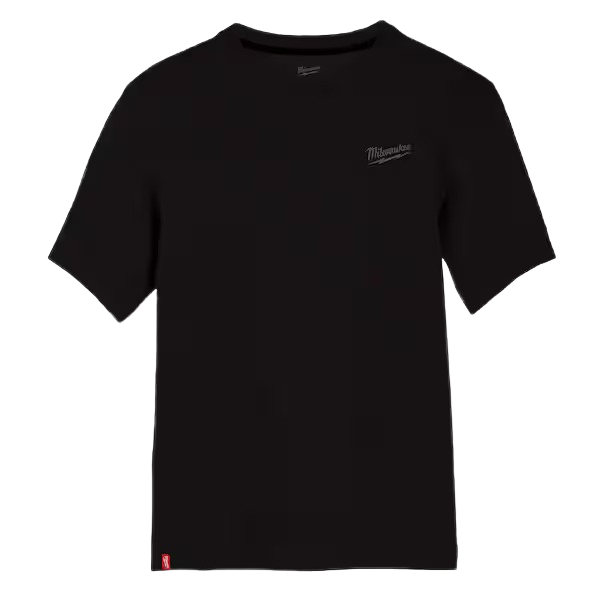 Black short sleeve hybrid work tee with subtle logo for comfortable wear during tools and home improvement tasks