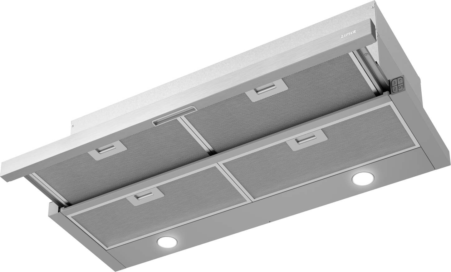 Under cabinet stainless steel range hood with retractable visor, LED lights, and efficient ventilation for kitchen appliances collection