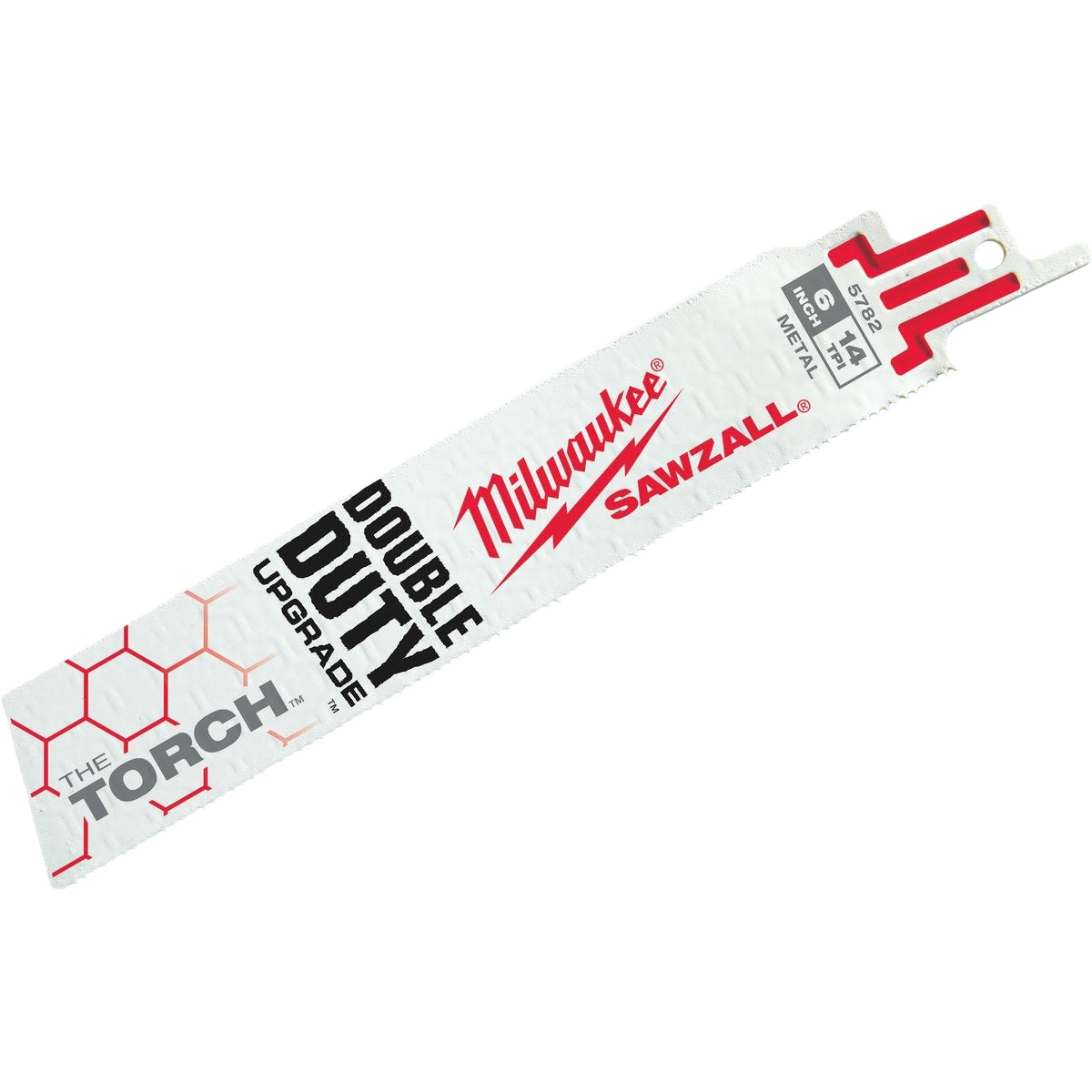 Single 6-inch Milwaukee sawzall blade with 14 TPI and carbide teeth for metal cutting in tool accessories and woodworking sets